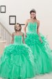 Turquoise Ball Gowns Organza Sweetheart Sleeveless Beading and Pick Ups Floor Length Lace Up Sweet 16 Dresses