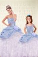 Stunning Light Blue Quince Ball Gowns Military Ball and Sweet 16 and Quinceanera and For with Beading and Ruffled Layers and Hand Made Flower Sweetheart Sleeveless Lace Up