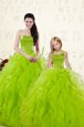 Custom Design Yellow Green Organza Lace Up 15th Birthday Dress Sleeveless Floor Length Beading and Ruffles