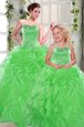 Fantastic Beading and Ruffles Quinceanera Gown Green Lace Up Sleeveless Floor Length
