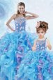 Beauteous Sleeveless Organza Floor Length Lace Up Sweet 16 Dress in Multi-color for with Beading and Ruffles and Sequins