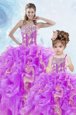 Beading and Ruffles and Sequins Quinceanera Dresses Multi-color Lace Up Sleeveless Floor Length