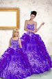 Shining Purple Sweet 16 Quinceanera Dress Military Ball and Sweet 16 and Quinceanera and For with Beading and Embroidery and Pick Ups Strapless Sleeveless Side Zipper