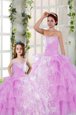 Exceptional Lilac Organza Lace Up Strapless Sleeveless Floor Length Quinceanera Gowns Beading and Ruching
