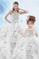 Glittering Sleeveless Floor Length Beading and Ruffles Lace Up Quinceanera Gowns with Black and Blue