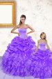 Lovely Floor Length Lavender Sweet 16 Quinceanera Dress Organza Sleeveless Beading and Ruffles and Pick Ups