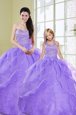 Custom Fit Sleeveless Lace Up Floor Length Beading Quinceanera Dresses