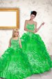 Sweetheart Sleeveless Quince Ball Gowns Floor Length Beading and Embroidery and Pick Ups Green Taffeta