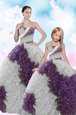 Sequins Floor Length Ball Gowns Sleeveless White And Purple Quinceanera Gown Lace Up
