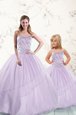 Lavender Sleeveless Floor Length Beading Lace Up 15 Quinceanera Dress