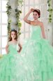 Beading and Ruffled Layers and Ruching Ball Gown Prom Dress Apple Green Lace Up Sleeveless Floor Length