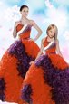 Orange Red Organza Lace Up Quinceanera Dresses Sleeveless Floor Length Beading and Ruffles