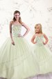Shining Sleeveless Organza Floor Length Lace Up Quinceanera Dress in Lavender for with Beading and Ruffles