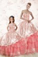 Organza Sweetheart Sleeveless Lace Up Embroidery and Ruffled Layers Quinceanera Gown in Watermelon Red