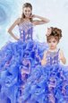 Excellent Sleeveless Organza Floor Length Lace Up Sweet 16 Dress in Multi-color for with Beading and Ruffles and Sequins