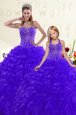 Beautiful Ball Gowns Ball Gown Prom Dress Blue and Purple Sweetheart Organza Sleeveless Floor Length Lace Up