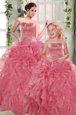 Free and Easy Rose Pink Strapless Lace Up Beading and Ruffles Sweet 16 Dress Sleeveless