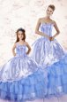 Classical Baby Blue Lace Up 15th Birthday Dress Beading and Ruffled Layers Sleeveless Floor Length