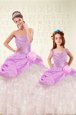 Lilac Sleeveless Beading and Ruffled Layers and Hand Made Flower Floor Length 15 Quinceanera Dress