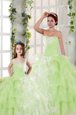 Ruffled Yellow Green Sleeveless Organza Lace Up Quinceanera Gowns for Military Ball and Sweet 16 and Quinceanera