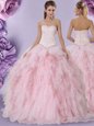 Custom Designed Beading and Lace and Ruffles Quinceanera Gowns Baby Pink Lace Up Sleeveless Floor Length