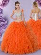 Ball Gowns Sweet 16 Dress Orange Red Sweetheart Tulle Sleeveless Floor Length Lace Up