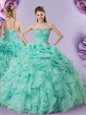 Excellent Sweetheart Sleeveless Sweet 16 Dresses Floor Length Beading and Ruffles and Pick Ups Apple Green Organza
