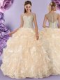 Champagne Ball Gowns Organza Straps Sleeveless Beading and Ruffles Floor Length Zipper Sweet 16 Quinceanera Dress