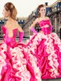 Pick Ups Ball Gowns Quinceanera Dress Hot Pink Strapless Organza and Taffeta Sleeveless Floor Length Lace Up