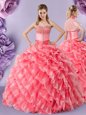 Best Selling Watermelon Red 15 Quinceanera Dress Military Ball and Sweet 16 and Quinceanera and For with Lace Sweetheart Sleeveless Lace Up