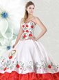 Organza and Taffeta Sweetheart Sleeveless Lace Up Embroidery and Ruffled Layers Sweet 16 Quinceanera Dress in White and Red
