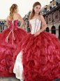 Beauteous Red Tulle Lace Up Quinceanera Dress Sleeveless Floor Length Beading and Pick Ups