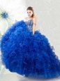 Affordable Royal Blue Sleeveless Organza Lace Up Quince Ball Gowns for Military Ball and Sweet 16 and Quinceanera