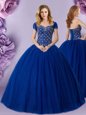 Best Floor Length Royal Blue Sweet 16 Quinceanera Dress Sweetheart Sleeveless Lace Up