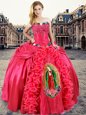 Latest Floor Length Lace Up 15th Birthday Dress Coral Red and In for Military Ball and Sweet 16 and Quinceanera with Beading and Appliques and Ruffles