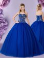 Best Royal Blue Sweetheart Lace Up Beading 15 Quinceanera Dress Sleeveless