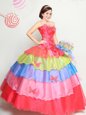 Organza Strapless Sleeveless Lace Up Appliques and Ruffled Layers 15th Birthday Dress in Multi-color