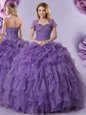 Enchanting Purple Vestidos de Quinceanera Military Ball and Sweet 16 and Quinceanera and For with Beading and Ruffles Sweetheart Sleeveless Lace Up