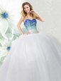 White Sleeveless Beading Floor Length Sweet 16 Dress