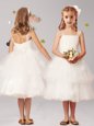 Vintage Ruffled Straps Sleeveless Zipper Flower Girl Dresses White Tulle