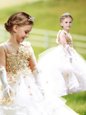 White A-line Ruffled Layers and Hand Made Flower Flower Girl Dresses Zipper Organza Sleeveless