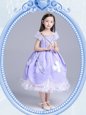 Cute Square Tea Length Ball Gowns Short Sleeves Lavender Flower Girl Dress Zipper