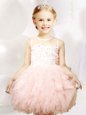 Scoop Baby Pink Zipper Flower Girl Dresses for Less Appliques and Ruffles Sleeveless Mini Length