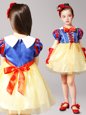Glittering High-neck Short Sleeves Tulle Flower Girl Dress Bowknot Zipper
