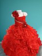 Best Selling Red Lace Up Flower Girl Dresses for Less Beading and Ruffles and Hand Made Flower Sleeveless Floor Length