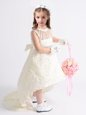Flare Scoop Sleeveless Fabric With Rolling Flowers Toddler Flower Girl Dress Beading and Bowknot Zipper