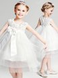 White Zipper Scoop Appliques and Bowknot Flower Girl Dresses for Less Tulle Sleeveless
