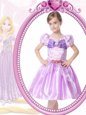 Short Sleeves Knee Length Beading and Bowknot Clasp Handle Flower Girl Dress with Lilac