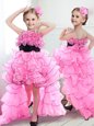 Suitable High Low Rose Pink Toddler Flower Girl Dress Straps Sleeveless Zipper
