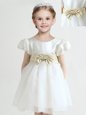Free and Easy White Scoop Neckline Bowknot Flower Girl Dress Short Sleeves Zipper